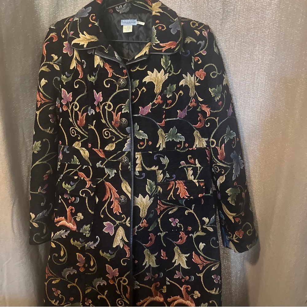 Vintage Provence By Amour Fall Leaves Paisley jacket knee Length With Pockets .